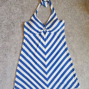 NWT Tommy Bahama Striped Blue & White Halter Dress Nautical Size Large